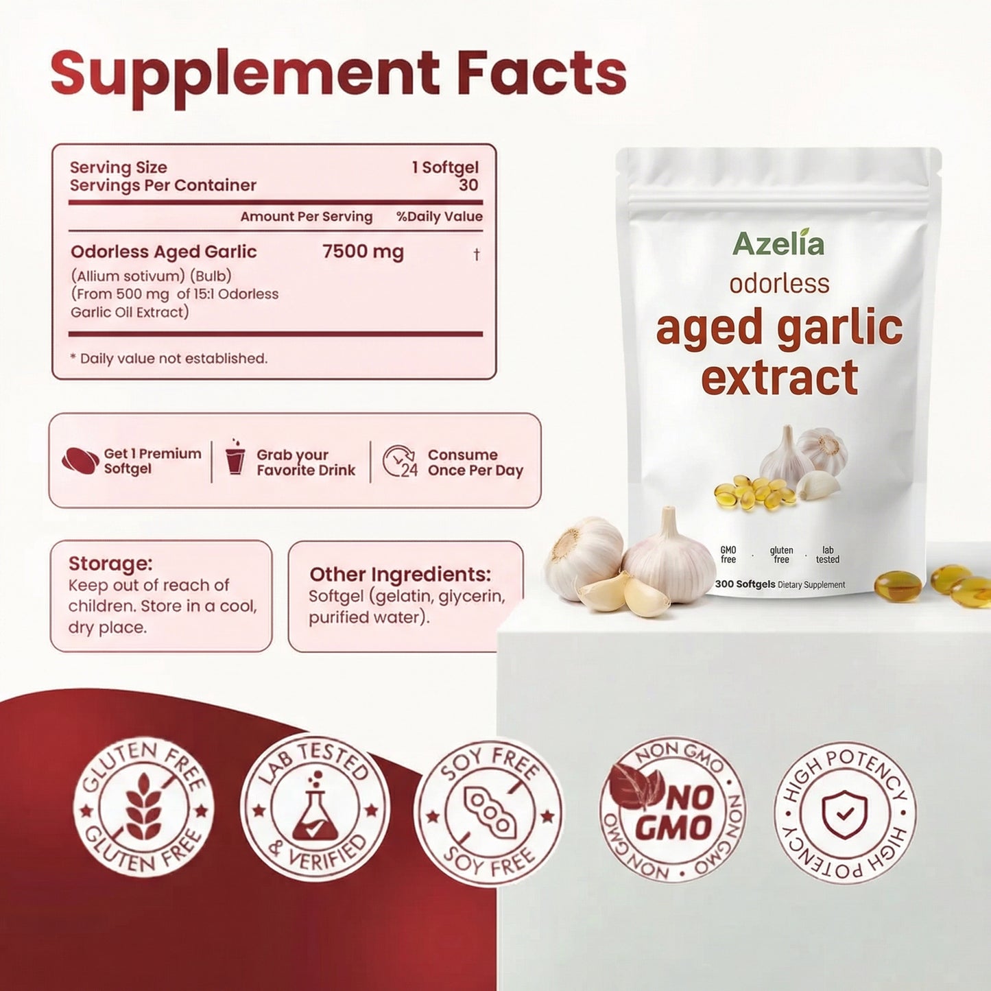 Aged Garlic Extract - 7500mg Odorless Softgels